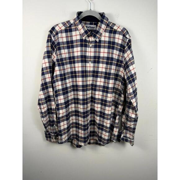 Barbour Blue White Plaid Flannel Bank Tailored Fit Button Up Medium - Picture 1 of 6